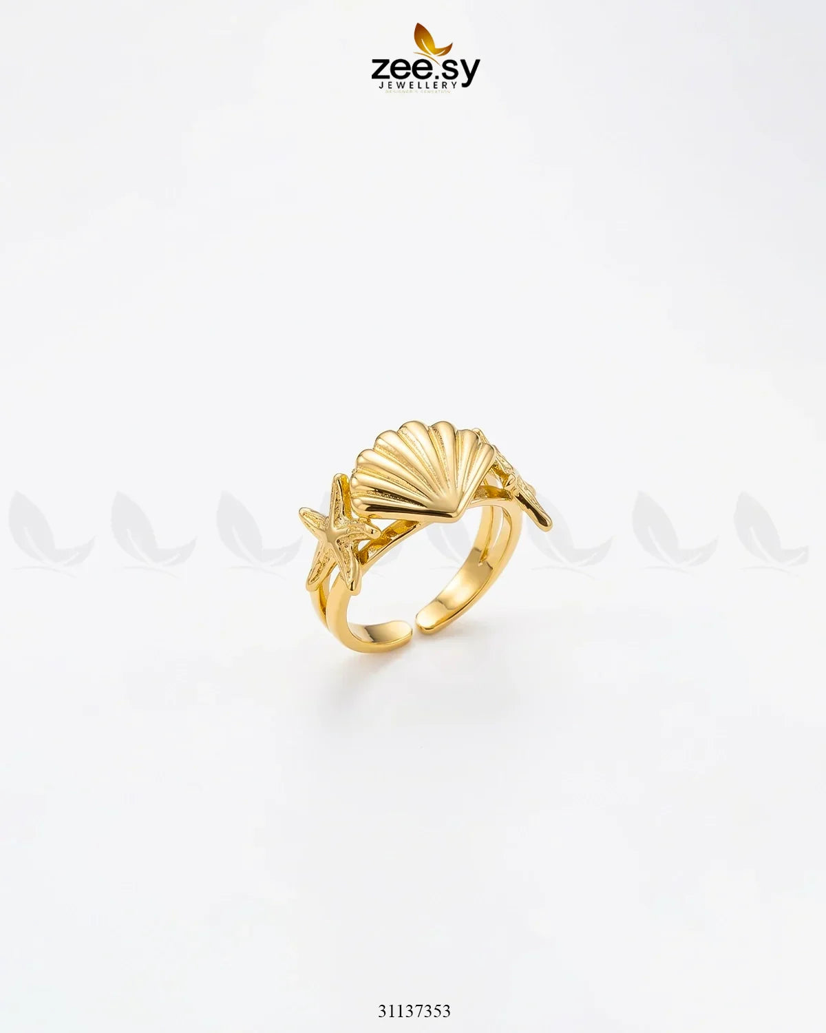 Golden Riviera Seashell Starfish Ring